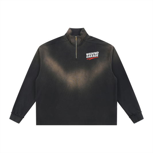 Sun Fade Raw Edge Quarter-Zip Sweatshirt